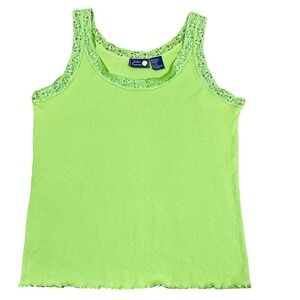 90's Southern Expressions Neon Yellow Lace Trim Cami Tank 1X Retro Y2K Coquette
